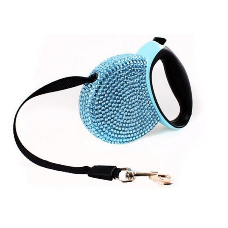 Blue Rhinestone Retractable Dog Leash