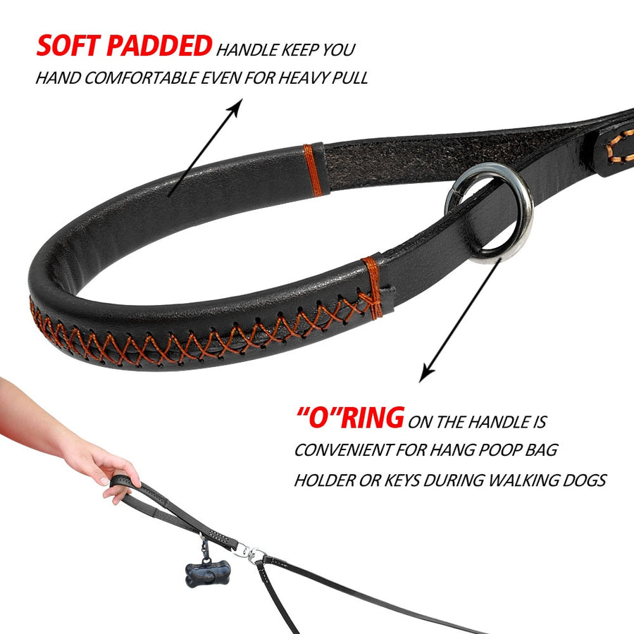 2 Ways Black Leather Dog Leash