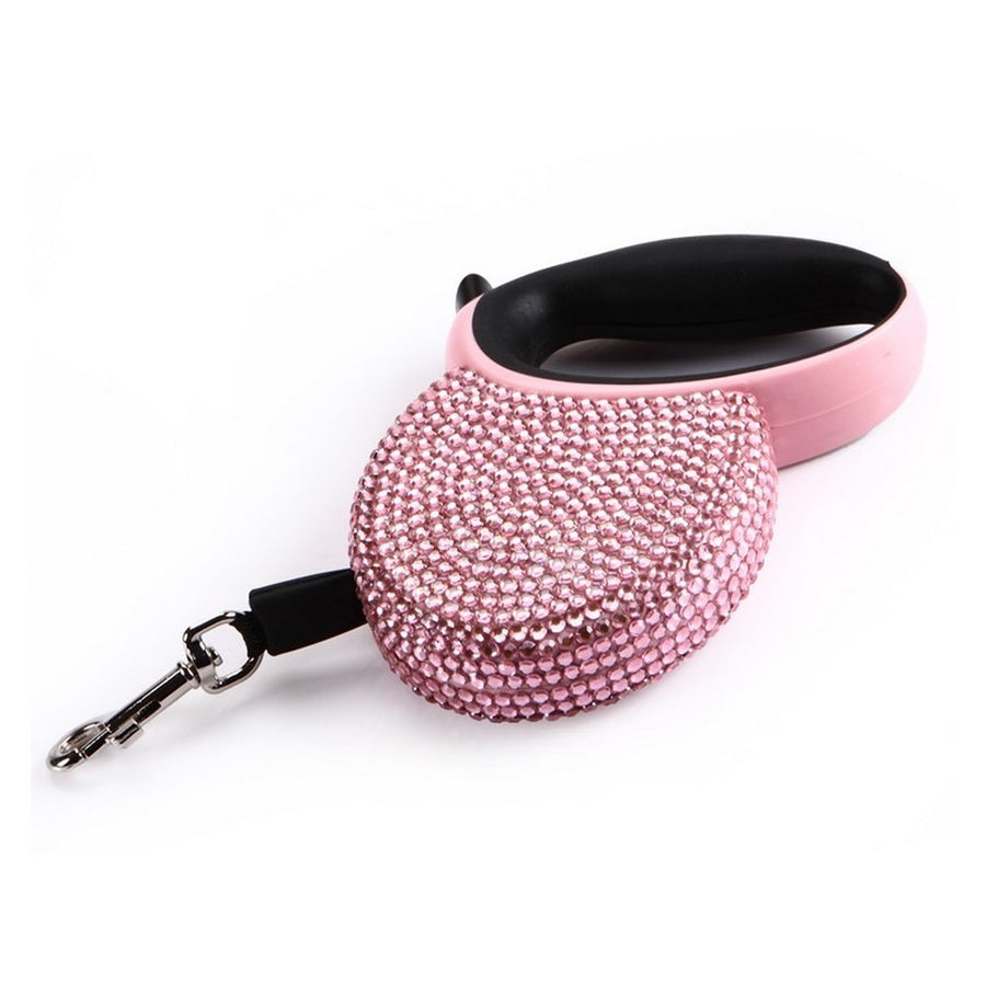 Pink Rhinestone Retractable Dog Leash