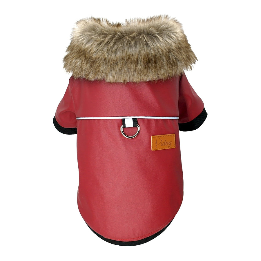 Soft Red Leather Winter Dog Coat