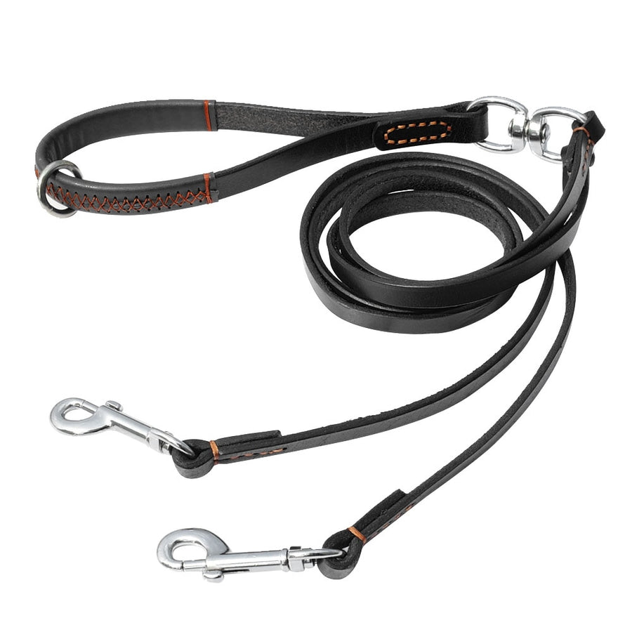 2 Ways Black Leather Dog Leash