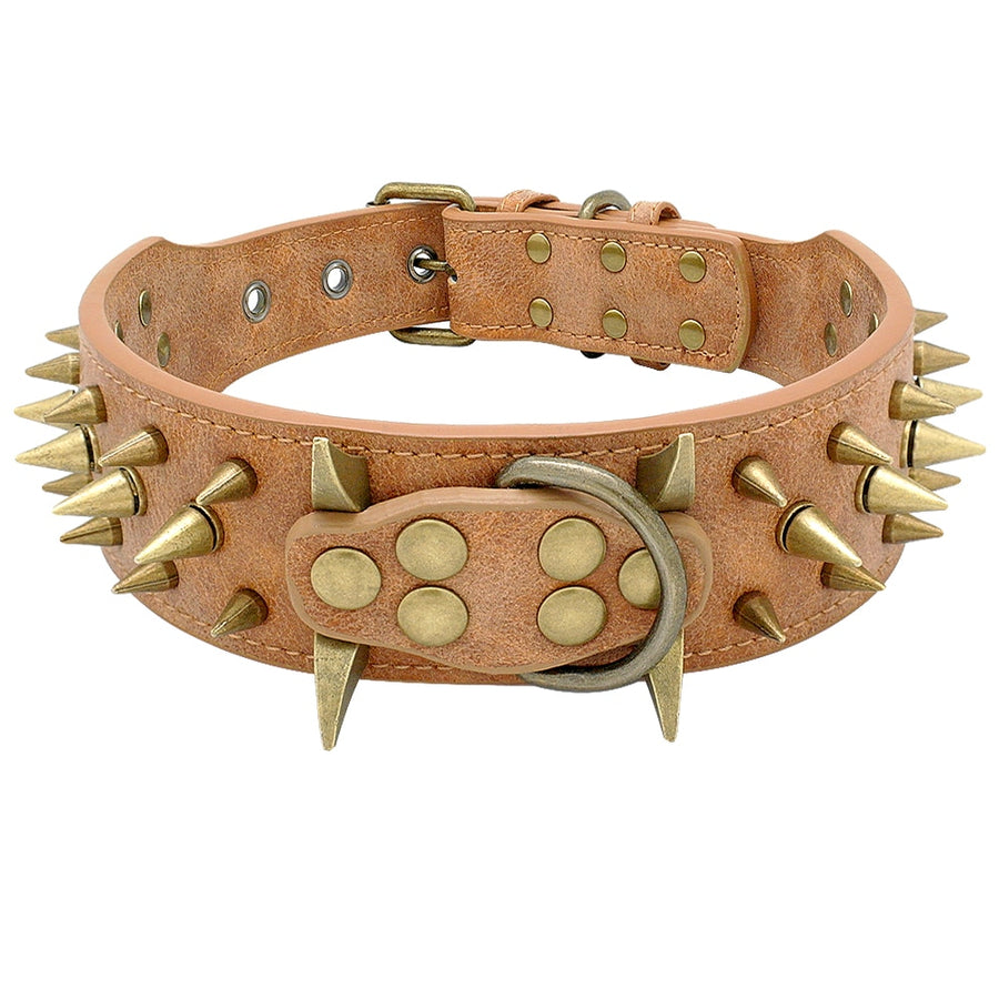 Brown Spiked Studded Dog Collar