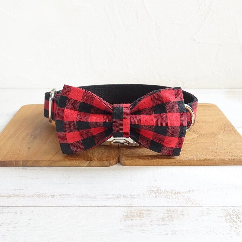 The Red Plaid Luxury Dog Collar Set