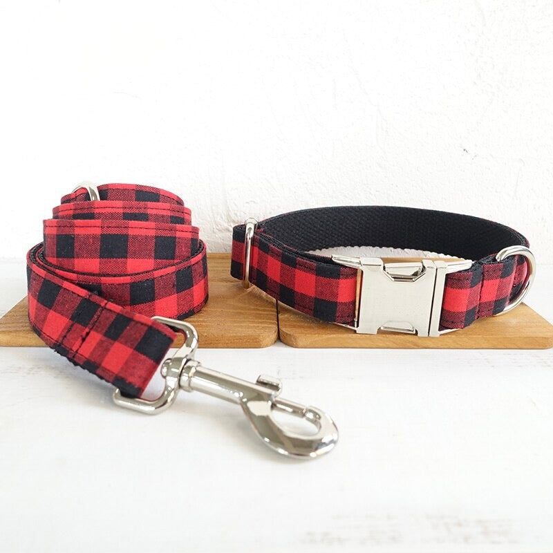 The Red Plaid Luxury Dog Collar Set