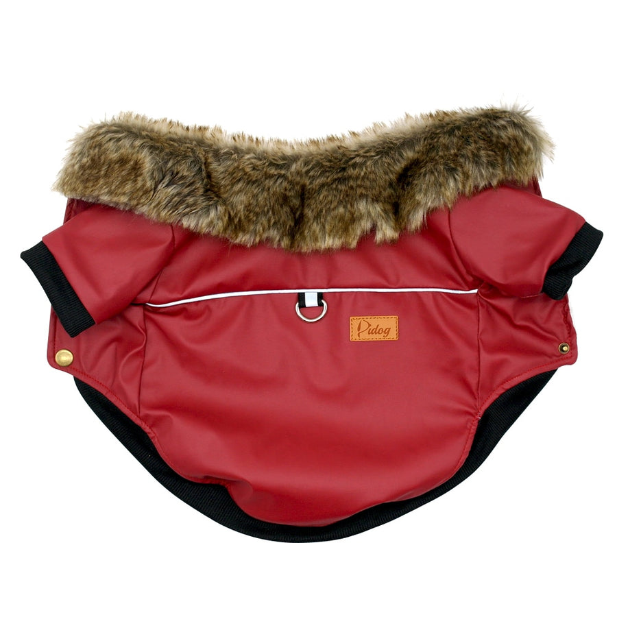 Soft Red Leather Winter Dog Coat