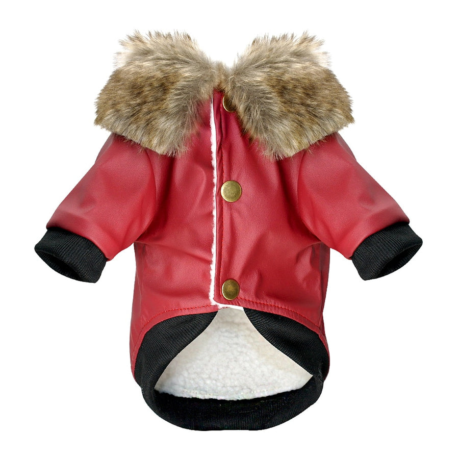 Soft Red Leather Winter Dog Coat