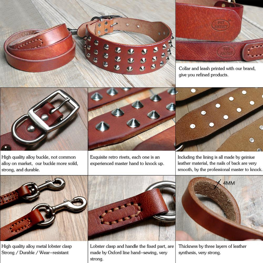 Cool Studded Genuine Leather Dog Collar