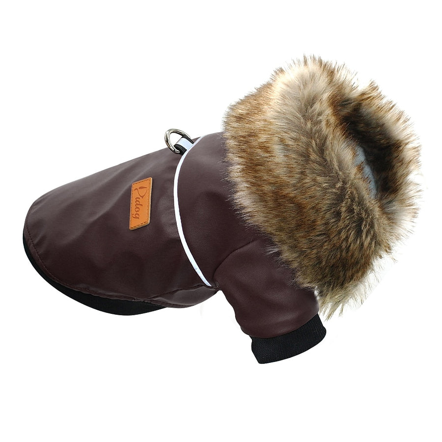 Soft Red Leather Winter Dog Coat