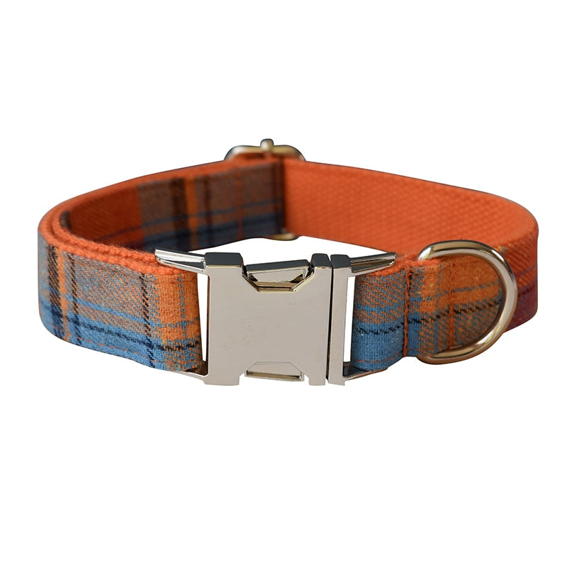 Luxury Orange Grid Dog Collar Set