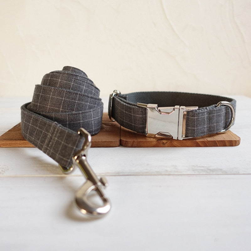 The Grey Grid Luxury Dog Collar Set