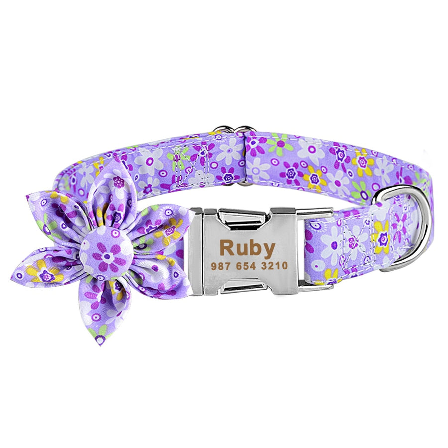 Personalized Dog Collar With Flower