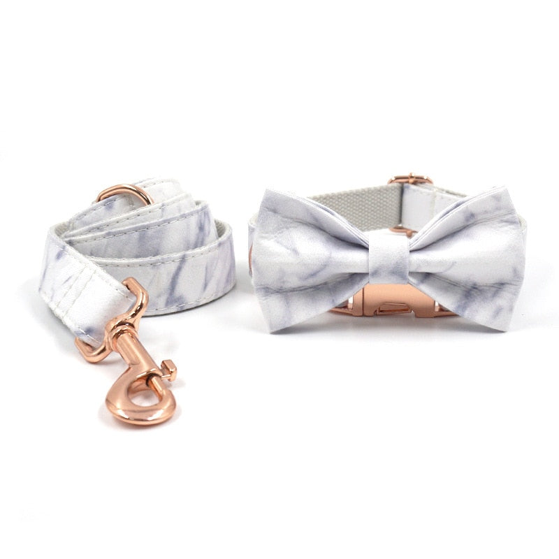 Luxury White Marble Dog Collar Set