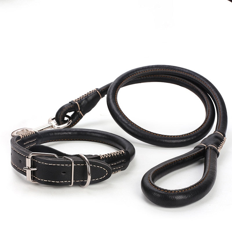 Strong PU Leather Dog Collar Leash Set