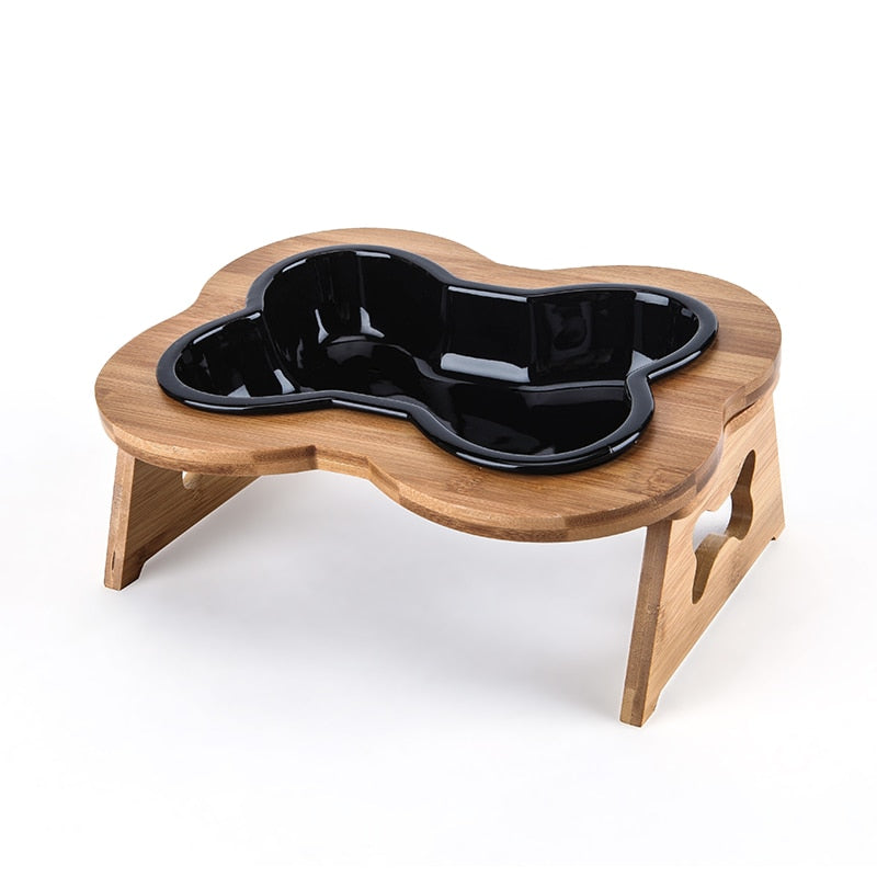 Ceramics Pet Bowl With Wooden Stand