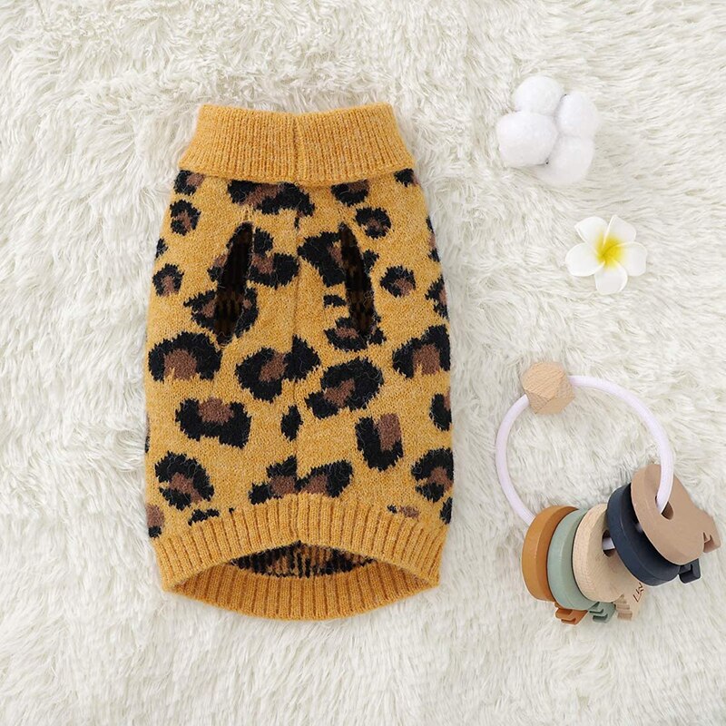 Leopard Pattern Turtleneck Dog Sweater