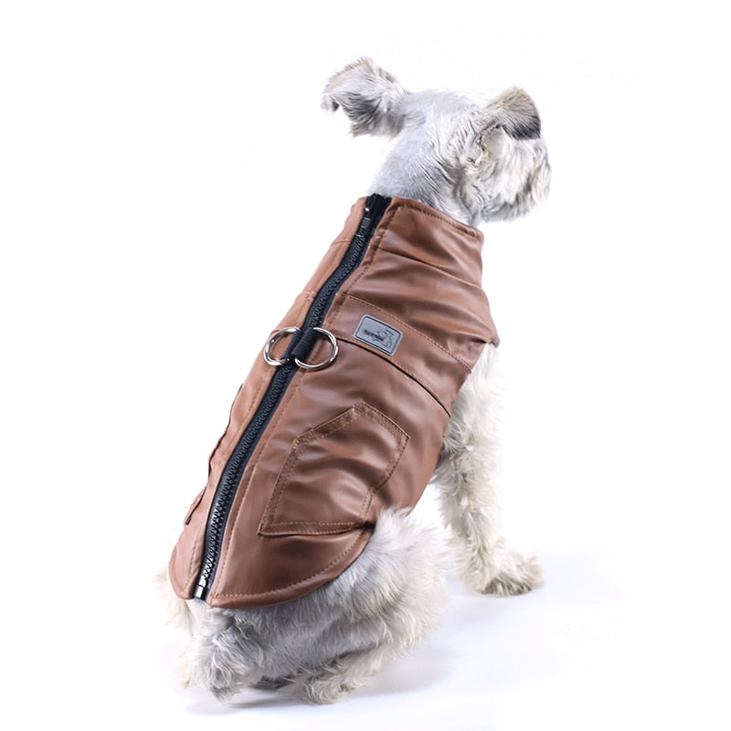 Waterproof Brown Leather Dog Jacket