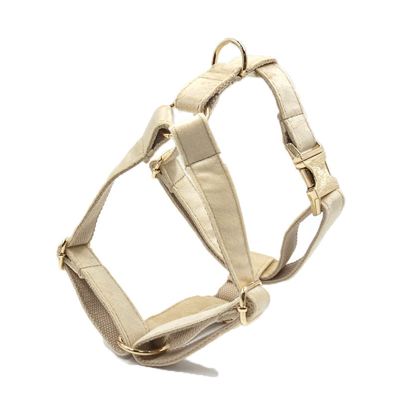 Luxury Light Brown Velvet Dog Harness