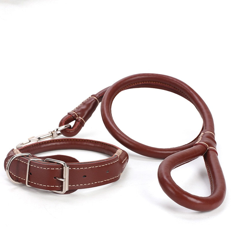 Strong PU Leather Dog Collar Leash Set