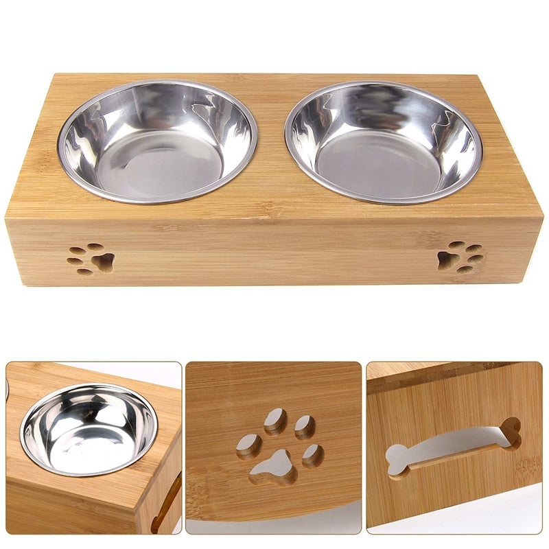 Anti Slip Bamboo Stand Dog Bowl