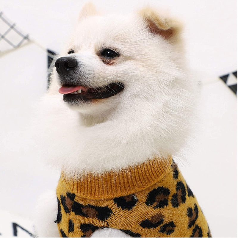 Leopard Pattern Turtleneck Dog Sweater