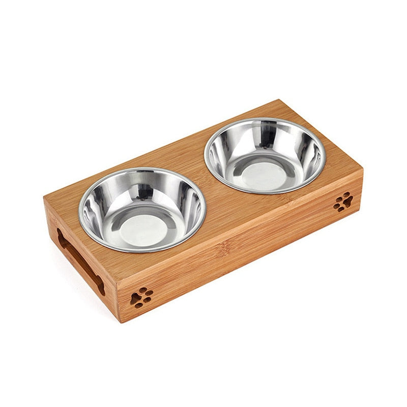 Anti Slip Bamboo Stand Dog Bowl