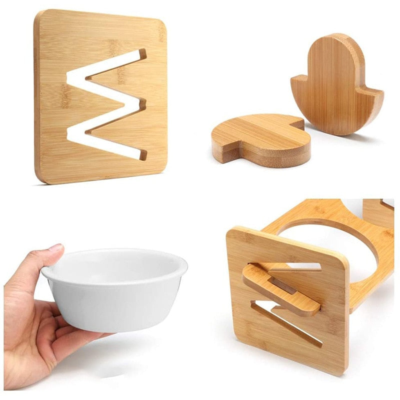 Bamboo Rack Ceramic Pets Bowls