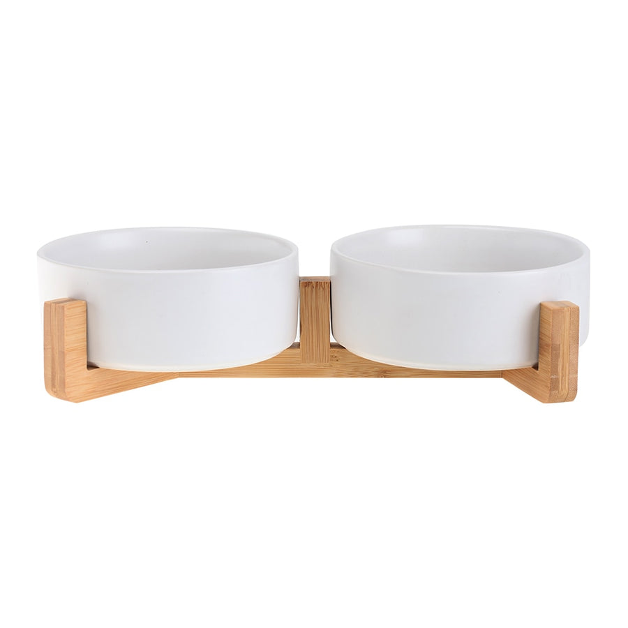 Ceramic Dog Bowl With Wood Stand