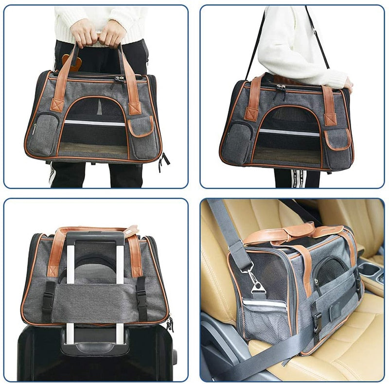 PU Handle Portable Small Dog Carrier