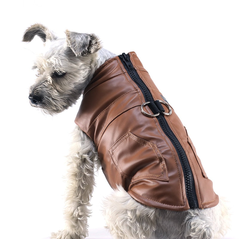 Waterproof Brown Leather Dog Jacket