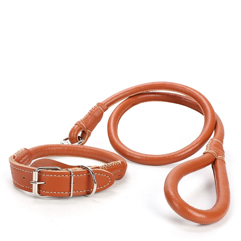 Strong PU Leather Dog Collar Leash Set