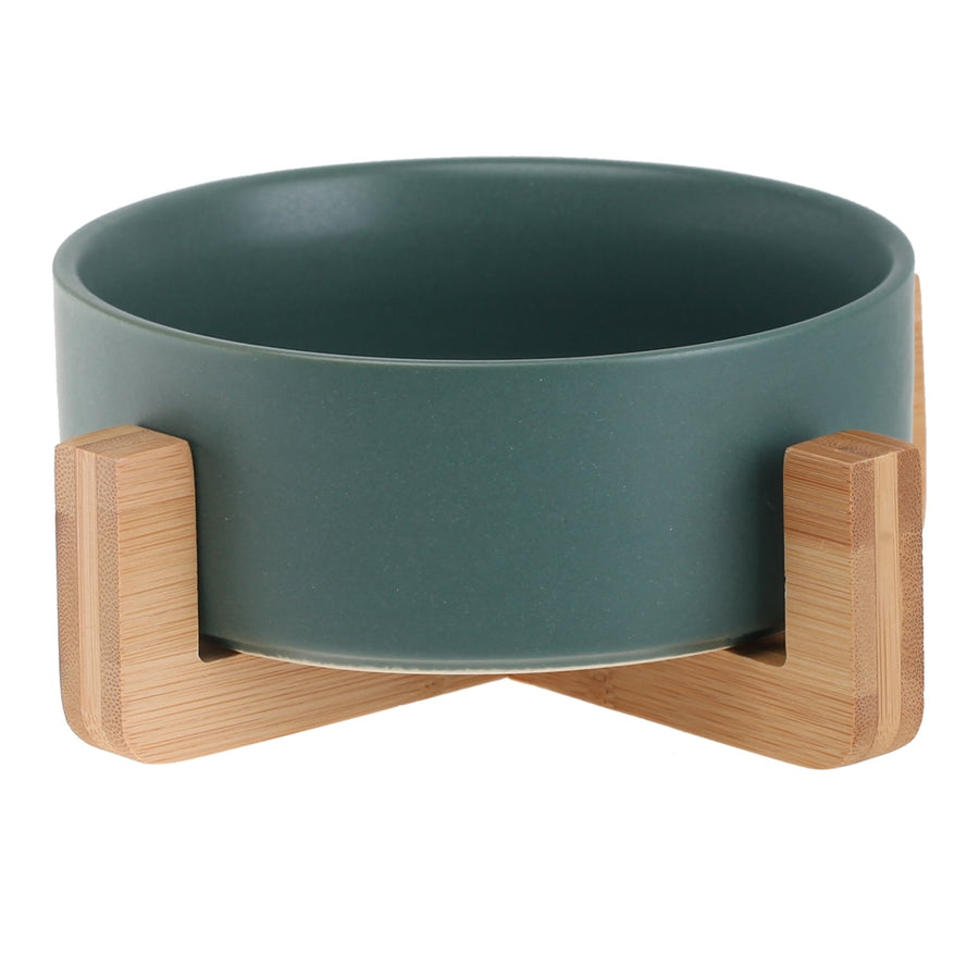 Ceramic Dog Bowl With Wood Stand