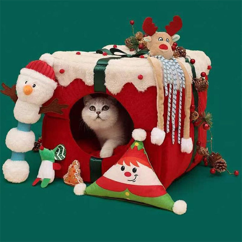 Fully Enclosed Christmas Pet Bed