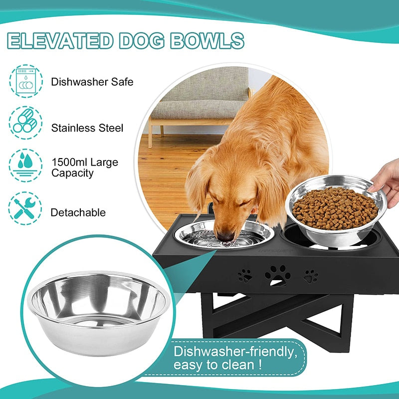 Adjustable 3 Heights Elevated Dog Feeder