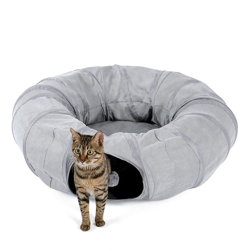 Gray Cat Foldable Crossing Tunnel