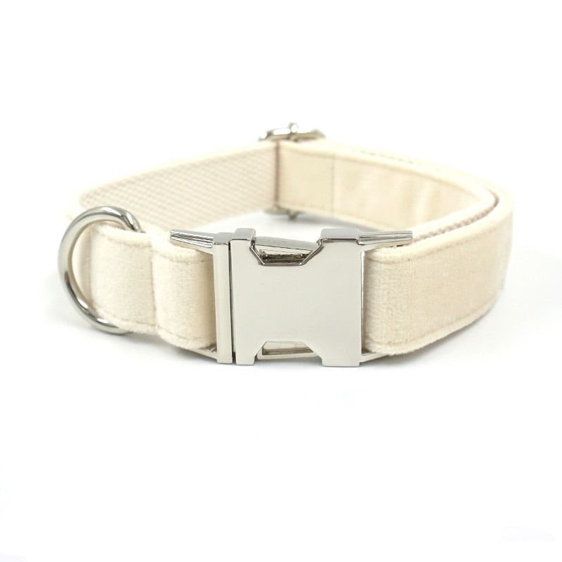 Luxury White Velvet Dog Collar Set