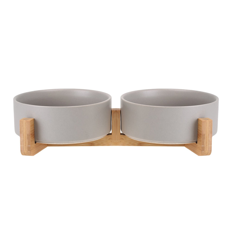 Ceramic Dog Bowl With Wood Stand