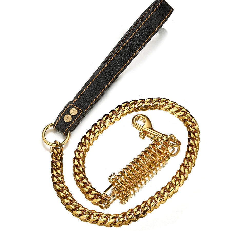 Gold Metal Cuban Stainless Steel Dog Leash