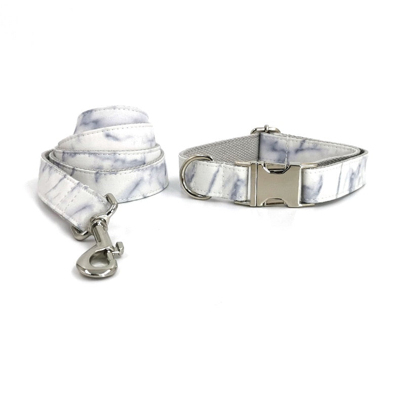 Luxury White Marble Dog Collar Set