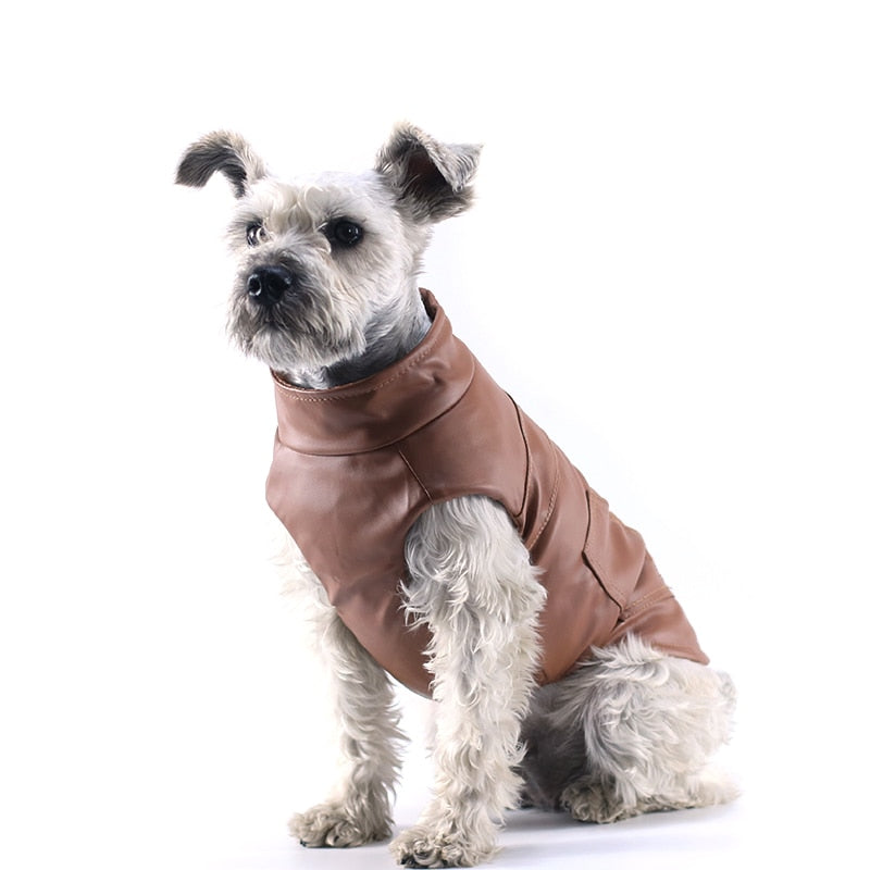 Waterproof Brown Leather Dog Jacket