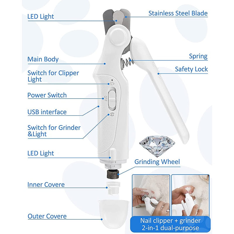 2 In 1 LED Light Low Noise Pet Nail Clipper