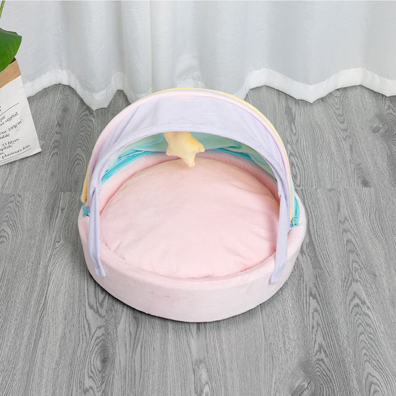 Semi Closed Rainbow Cute Cat Bed