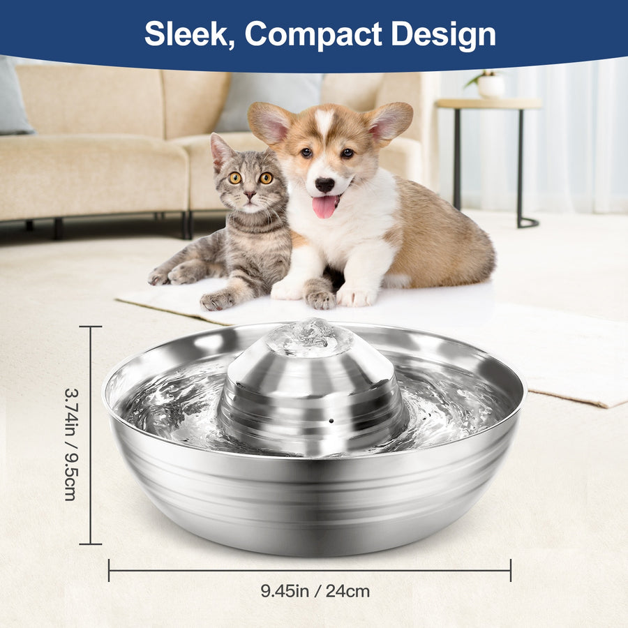 2L Ultra Quiet Stainless Steel Pet Fountain