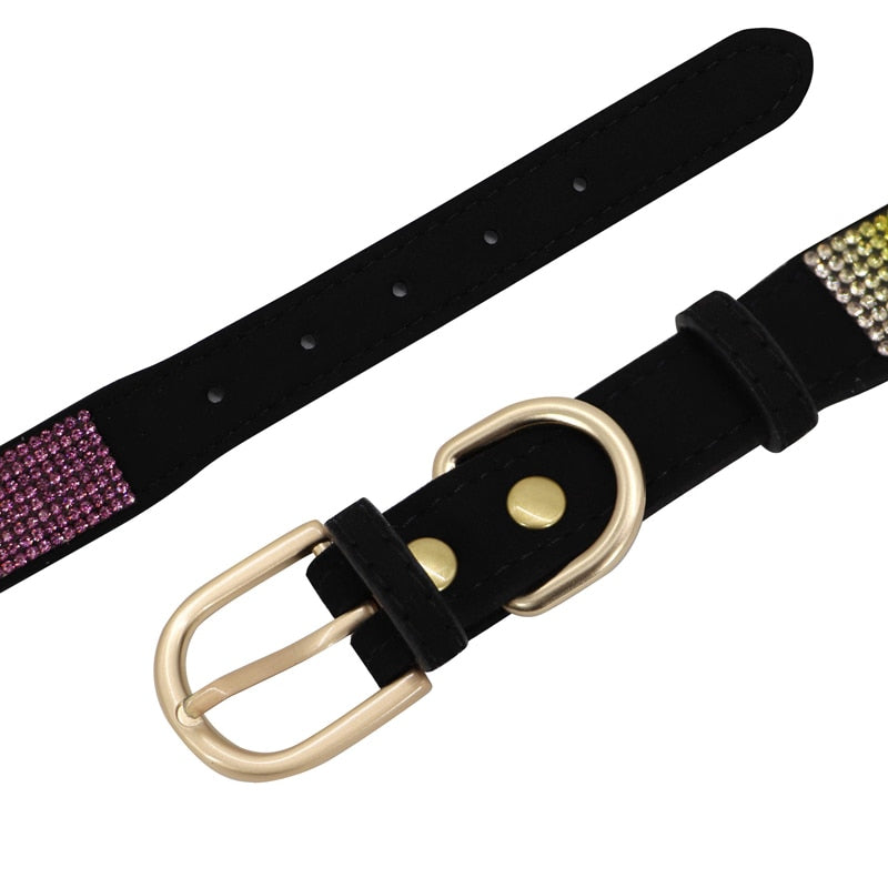 Suede Leather Rhinestone Dog Collar