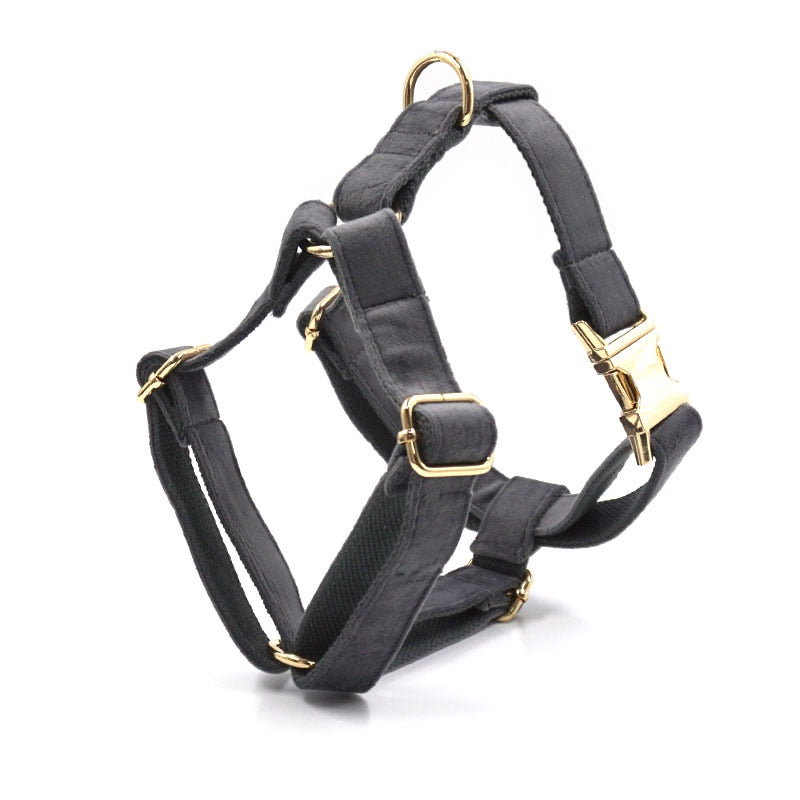 Luxury Dark Grey Velvet Dog Harness