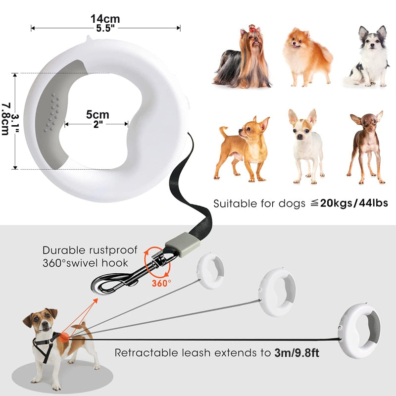 3M Retractable Dog Leash With LED Light