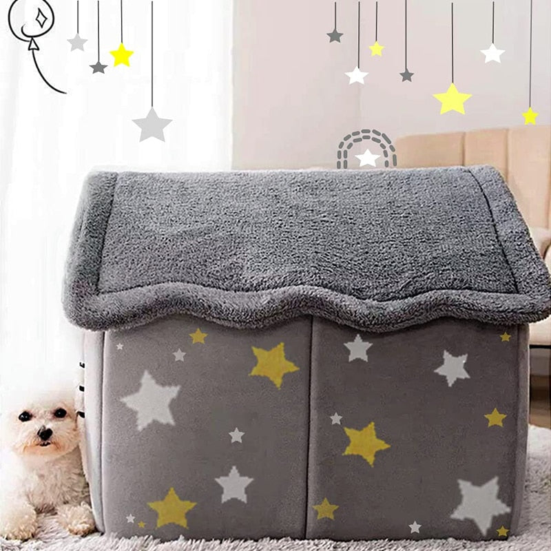 Starry Winter Warm Dog House