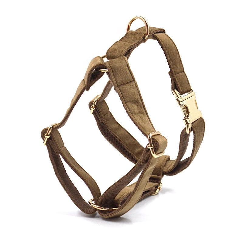 Luxury Brown Velvet Dog Harness