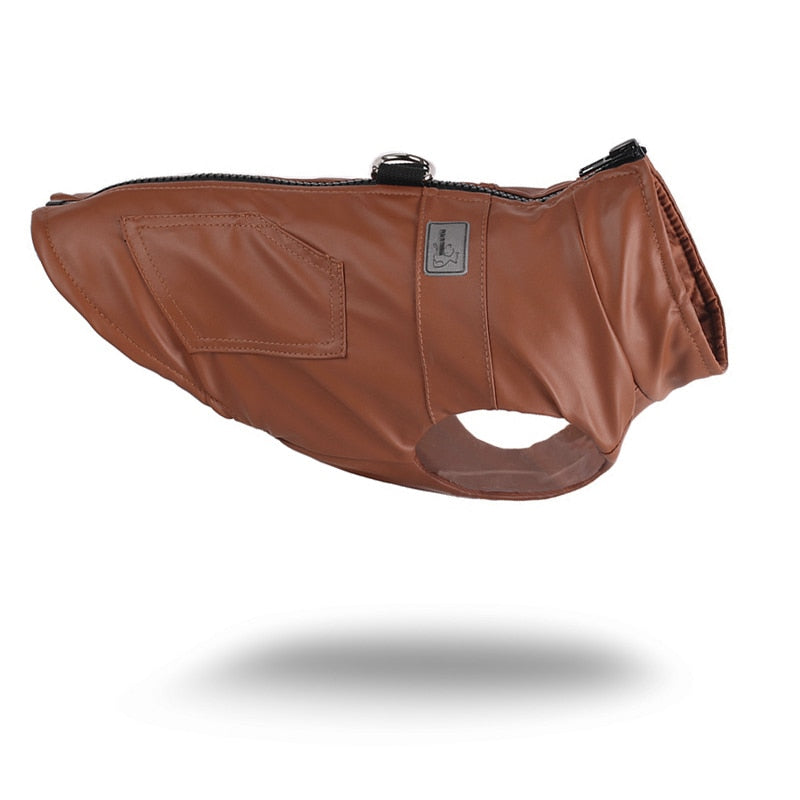 Waterproof Brown Leather Dog Jacket