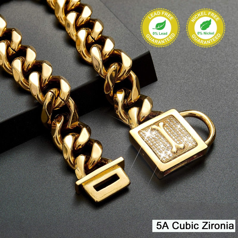 19mm Gold Cuban Link Dog Chain