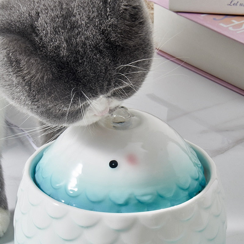 1L Fish Shape Ceramic Pet Water Fountain